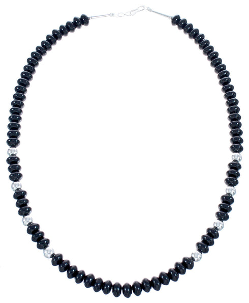 Southwestern Sterling Silver And Onyx Bead Necklace BX120734