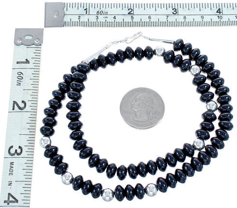 Southwestern Sterling Silver And Onyx Bead Necklace BX120734