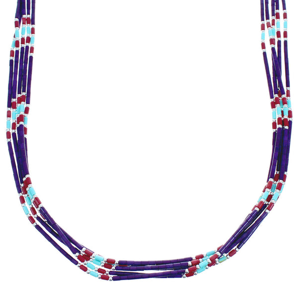 Sugilite And Multicolor Authentic Liquid Sterling Silver 5-Strand Necklace BX120733