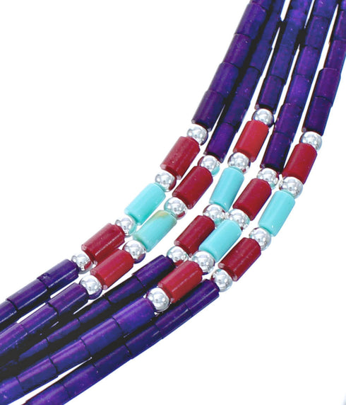 Sugilite And Multicolor Authentic Liquid Sterling Silver 5-Strand Necklace BX120733