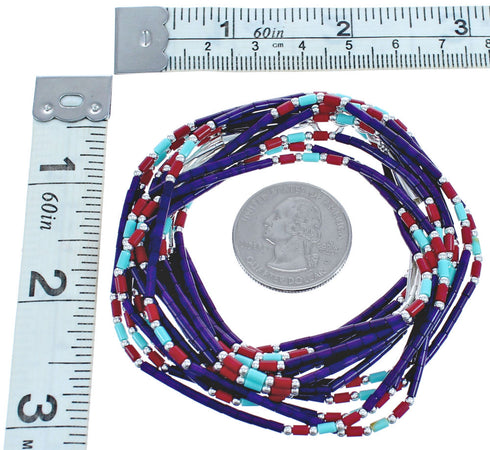 Sugilite And Multicolor Authentic Liquid Sterling Silver 5-Strand Necklace BX120733