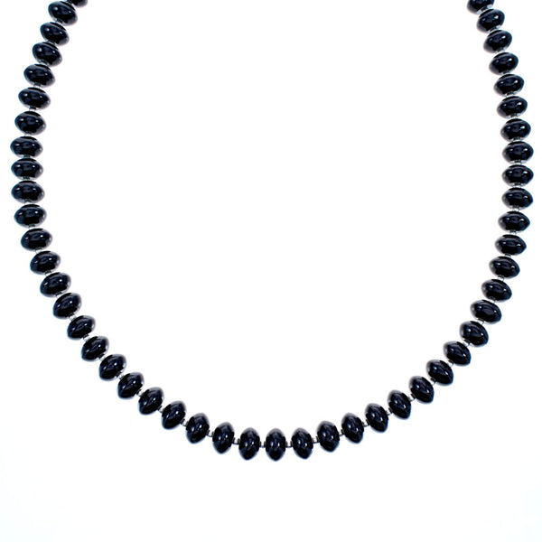 Sterling Silver Onyx Bead Necklace KX120982