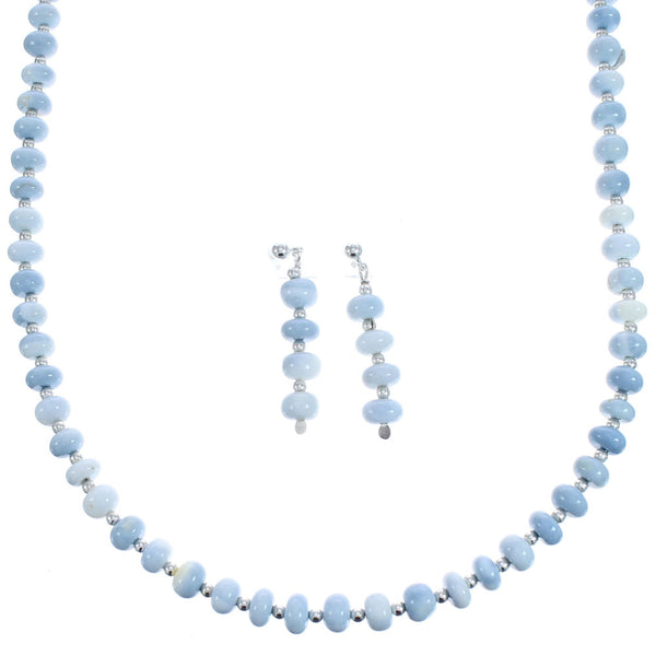22" Blue Lace Agate Bead Necklace and Earrings Set KX121113