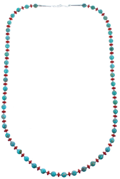 Kingman Turquoise and Coral Bead Necklace KX121103