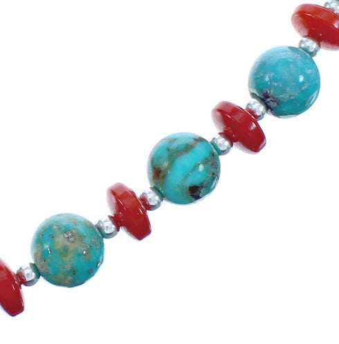 Kingman Turquoise and Coral Bead Necklace KX121103