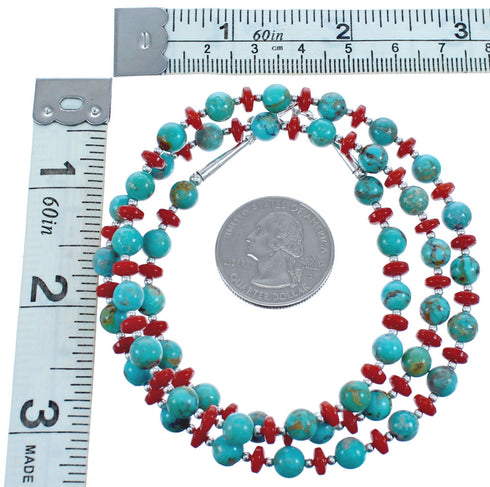 Kingman Turquoise and Coral Bead Necklace KX121103