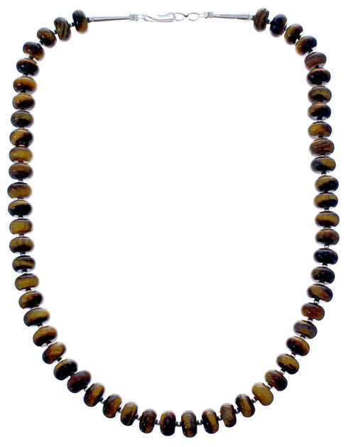 Sterling Silver Tiger Eye Bead Necklace KX121079