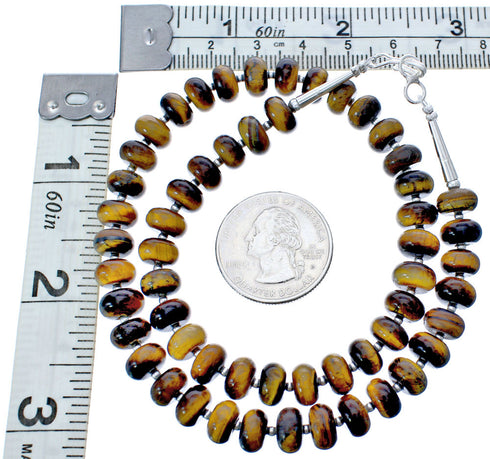 Sterling Silver Tiger Eye Bead Necklace KX121079
