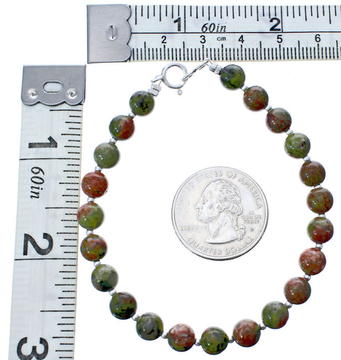 Sterling Silver Unakite Bead Bracelet KX121088