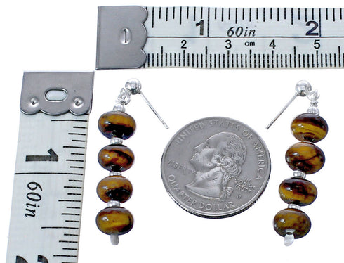 Sterling Silver Tiger Eye Bead Post Dangle Earrings KX121091