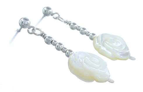 Mother of Pearl Flower Sterling Silver Bead Post Dangle Earrings KX120946