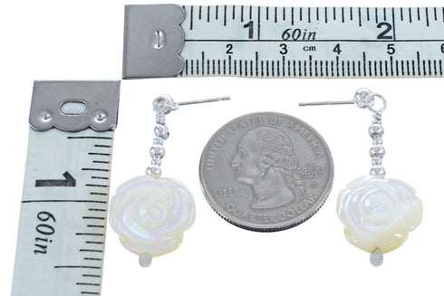 Mother of Pearl Flower Sterling Silver Bead Post Dangle Earrings KX120946