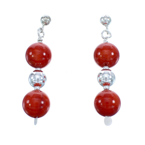 Southwest Coral Bead Post Dangle Earrings MX121555