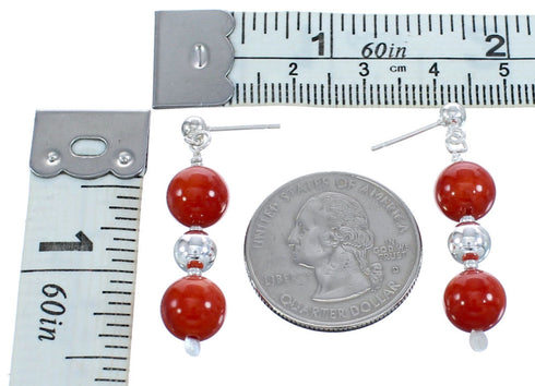 Southwest Coral Bead Post Dangle Earrings MX121555