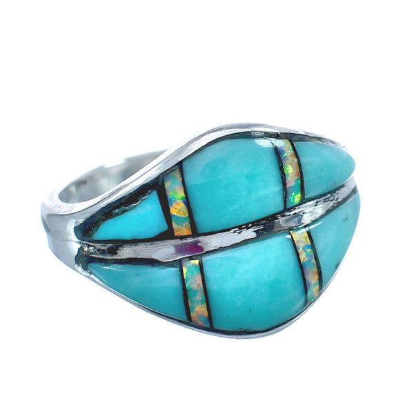 Turquoise and Opal Sterling Silver Ring Size 8-3/4 KX120964