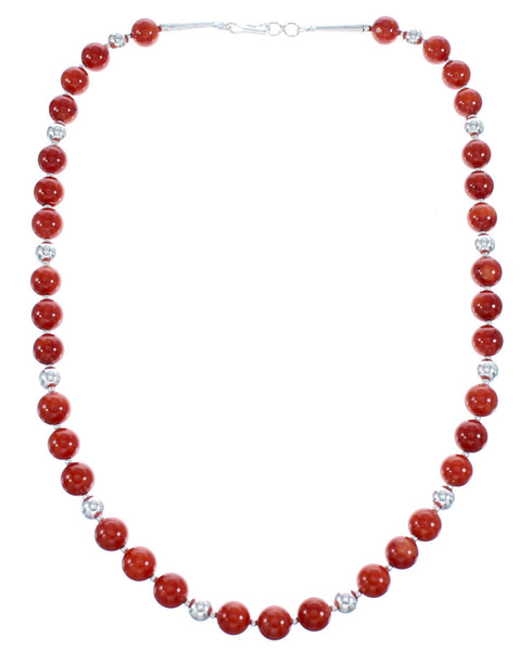 Coral and Sterling Silver Bead Southwest Necklace KX120965