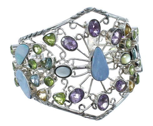 Multicolor Sterling Silver Gemstone Cuff Bracelet KX120968
