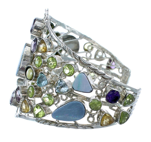 Multicolor Sterling Silver Gemstone Cuff Bracelet KX120968