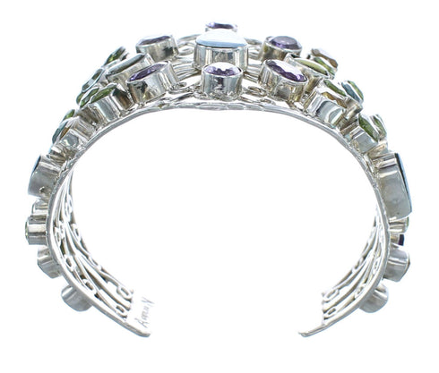 Multicolor Sterling Silver Gemstone Cuff Bracelet KX120968