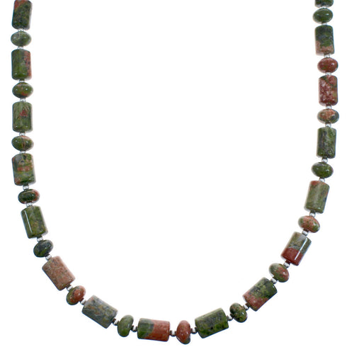 Authentic Southwest Unakite Sterling Silver Bead Necklace KX120897