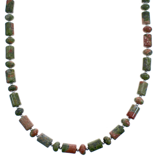 Authentic Southwest Unakite Sterling Silver Bead Necklace KX120897
