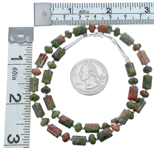Authentic Southwest Unakite Sterling Silver Bead Necklace KX120897