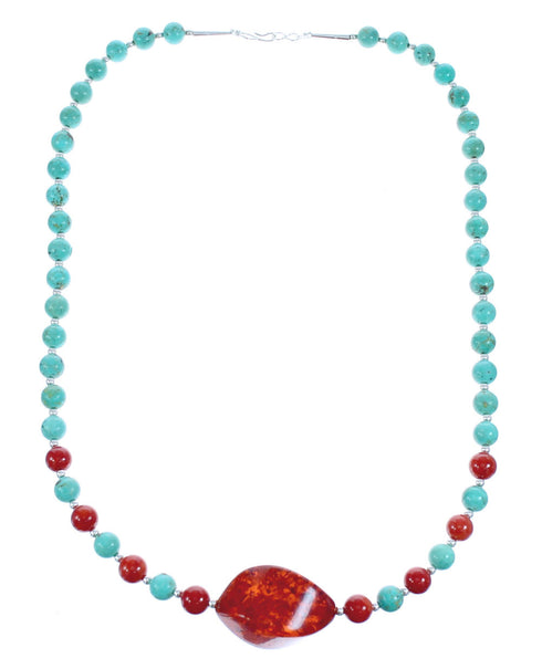 Turquoise Coral Southwest Bead Necklace with Amber KX120911