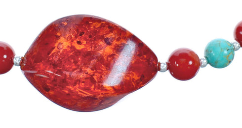 Turquoise Coral Southwest Bead Necklace with Amber KX120911