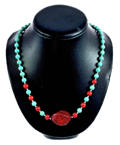 Turquoise Coral Southwest Bead Necklace with Amber KX120911