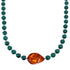 Sterling Silver Malachite and Amber Bead Necklace KX120922