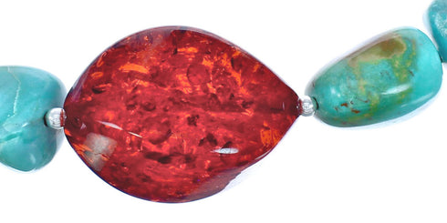 Sterling Silver Turquoise and Amber Bead Necklace KX120915