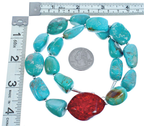 Sterling Silver Turquoise and Amber Bead Necklace KX120915