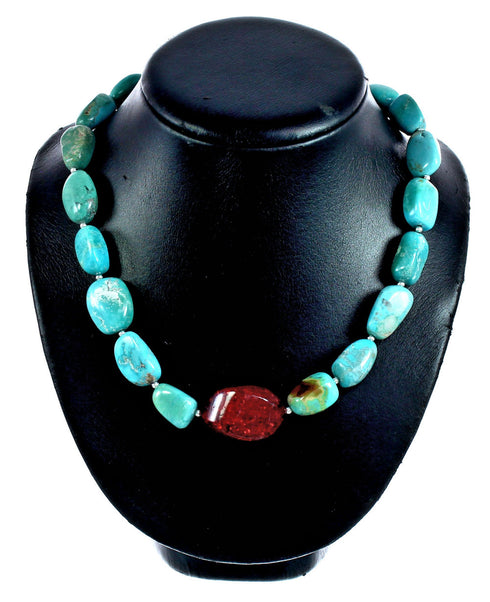 Sterling Silver Turquoise and Amber Bead Necklace KX120915