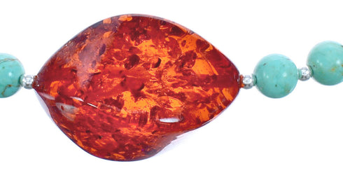Turquoise Amber Southwest Bead Necklace KX120912
