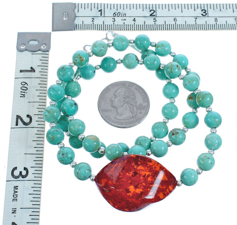 Turquoise Amber Southwest Bead Necklace KX120912