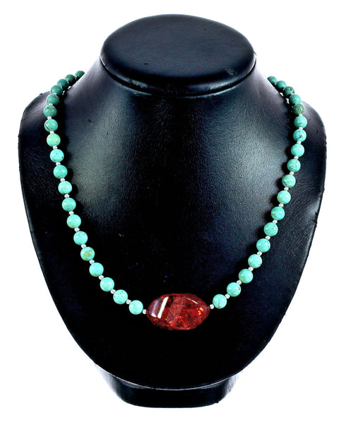 Turquoise Amber Southwest Bead Necklace KX120912