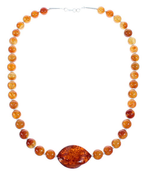 Southwest Fire Agate and Amber Bead Necklace KX120929