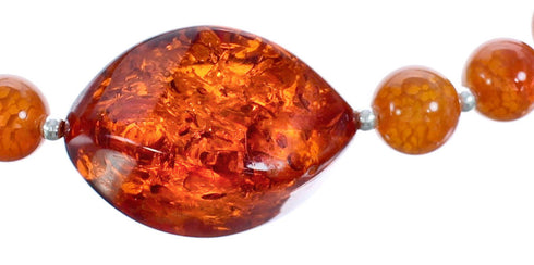 Southwest Fire Agate and Amber Bead Necklace KX120929