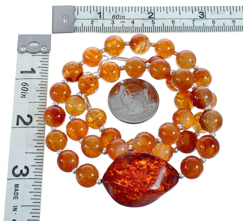 Southwest Fire Agate and Amber Bead Necklace KX120929