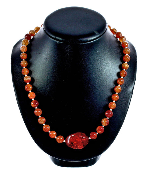 Southwest Fire Agate and Amber Bead Necklace KX120929
