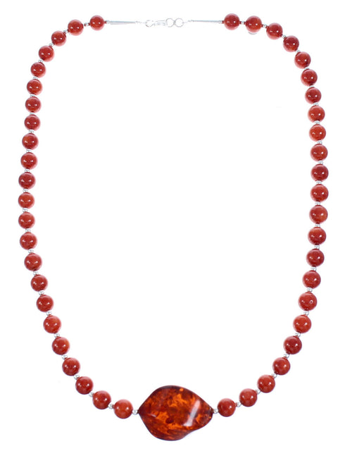 Southwest Coral and Amber Bead Necklace KX120926
