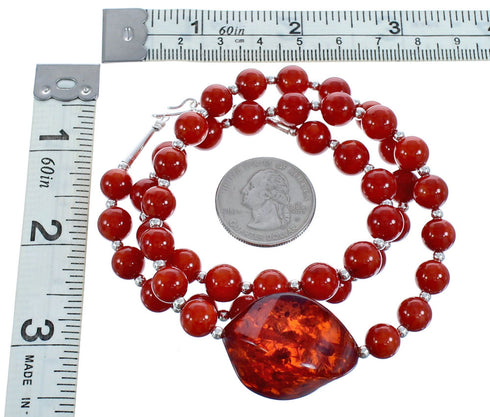 Southwest Coral and Amber Bead Necklace KX120926