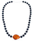 Authentic Sterling Silver Onyx and Amber Bead Necklace KX120928