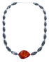 Southwest Genuine Sterling Silver Hematite and Amber Bead Necklace KX120927