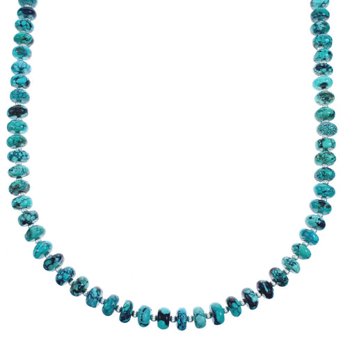 Southwest Sterling Silver Turquoise Bead Necklace KX120916