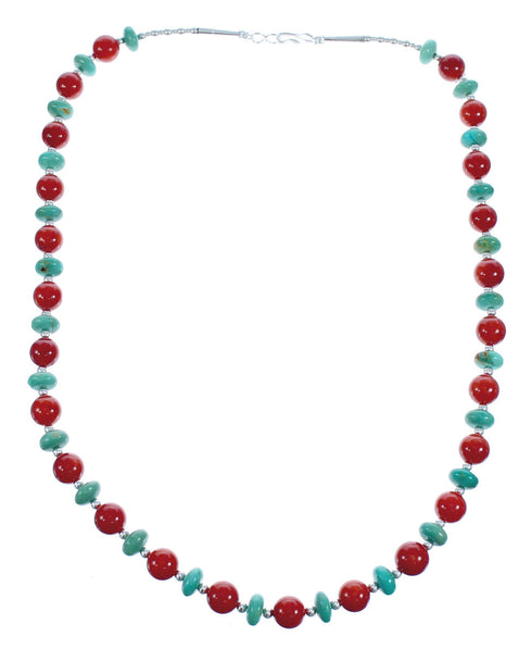 Southwest Turquoise and Coral Bead Necklace KX120918
