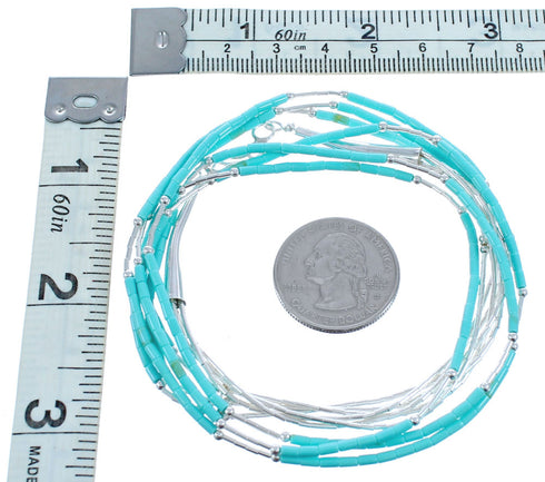 Turquoise 3-Strand Liquid Silver Heishi Bead Necklace KX120937