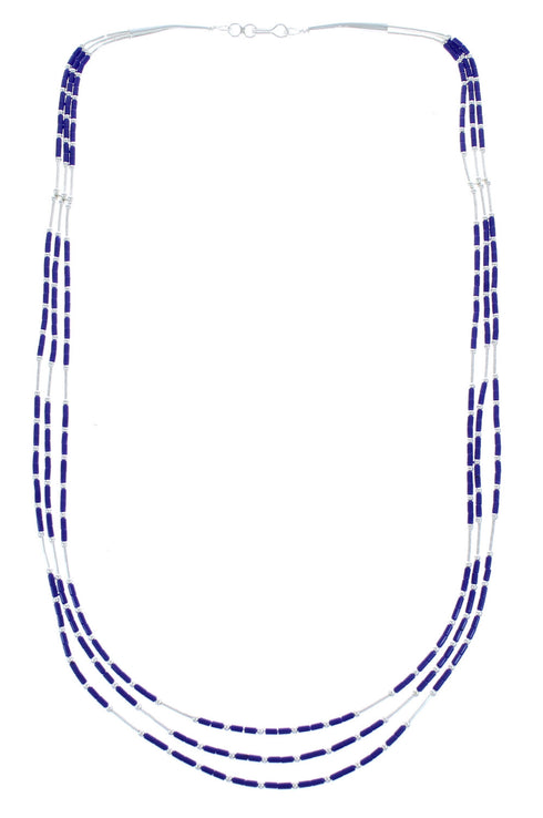 Lapis 3-Strand Bead Liquid Silver Necklace KX120935