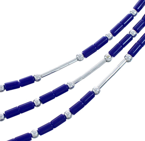 Lapis 3-Strand Bead Liquid Silver Necklace KX120935