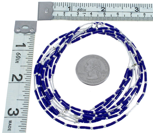 Lapis 3-Strand Bead Liquid Silver Necklace KX120935
